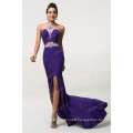 Grace Karin Halter Backless Elegant Purple Split Evening Dresses Sequins Beading Mermaid Long Formal Gown CL007595-1